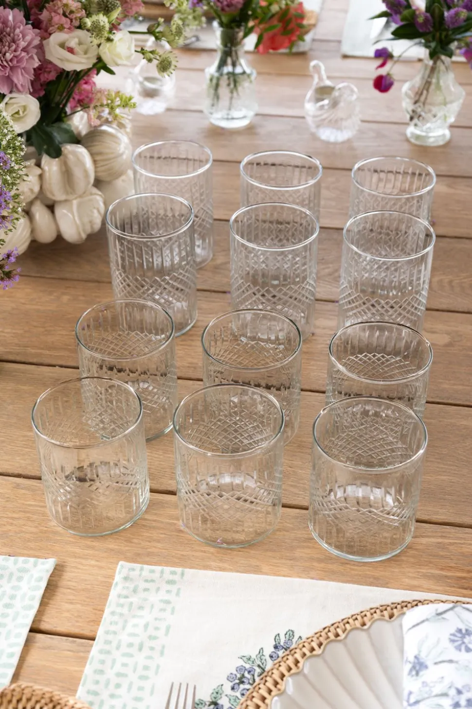 Set 12 Vasos De Cristal Tallado Rombos