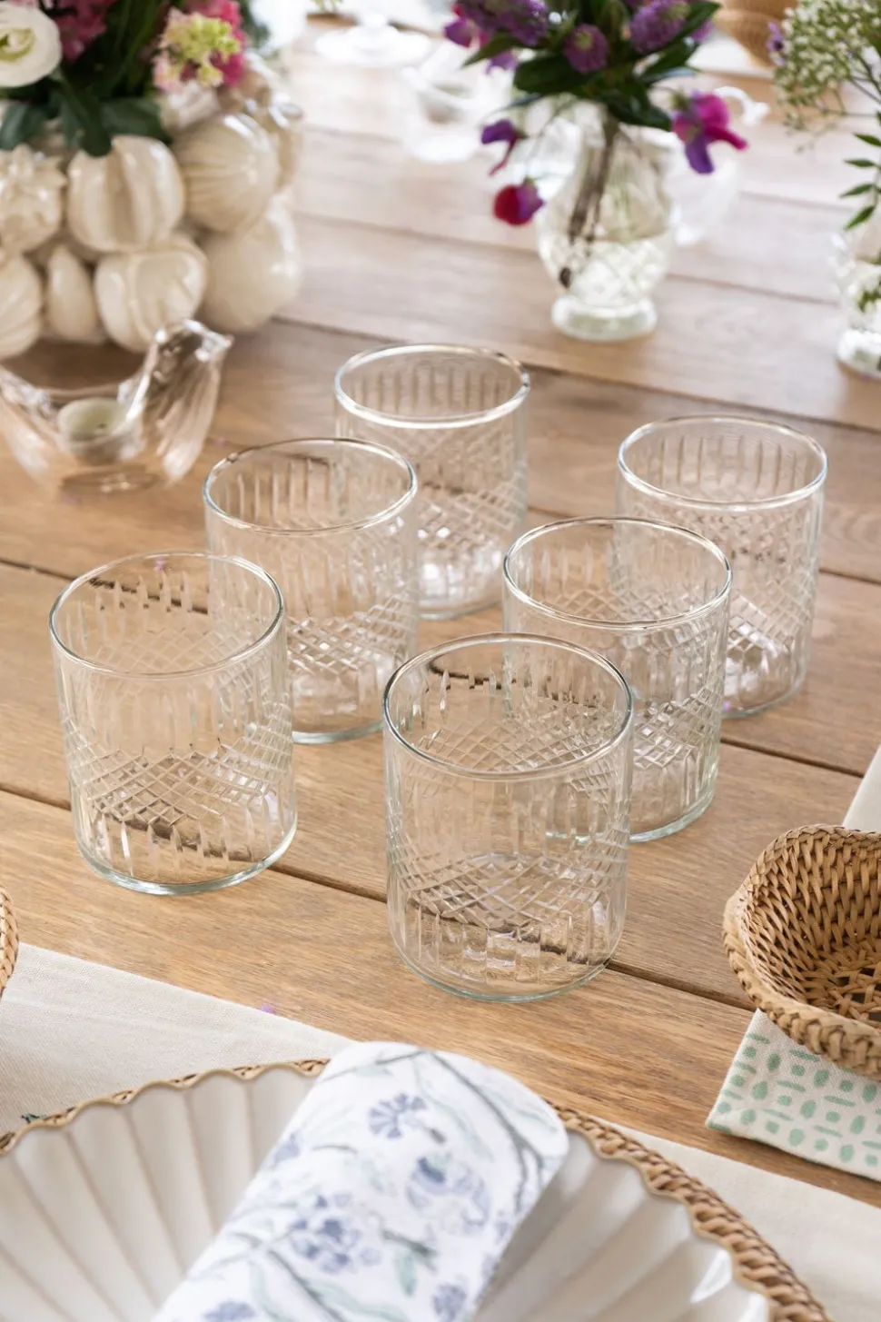 Set 6 Vasos De Cristal Tallado Rombos