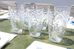 Set 6 Vasos Grandes Transparentes Acrílicos Con Diseño En Relieve