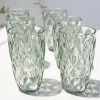 Set 6 Vasos Grandes Verdes Acrílicos Con Diseño De Rombos