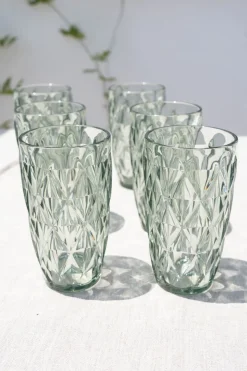 Set 6 Vasos Grandes Verdes Acrílicos Con Diseño De Rombos