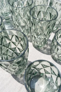 Set 6 Vasos Grandes Verdes Acrílicos Con Diseño De Rombos