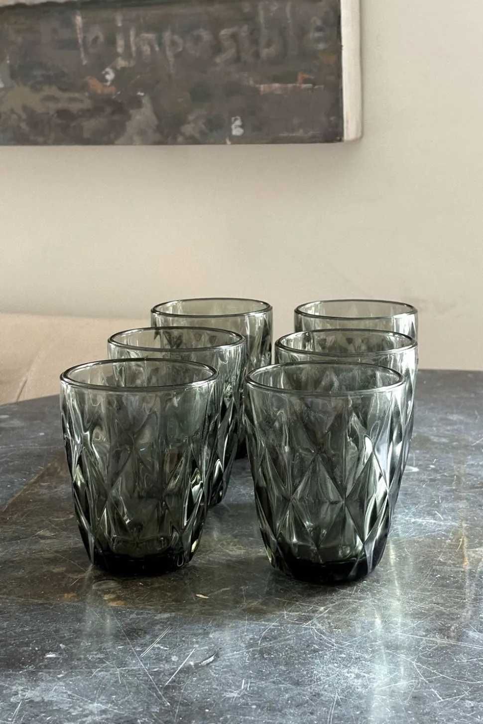Set 6 Vasos Grises Diseño Rombos