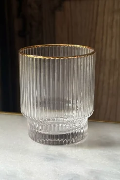 Set 6 Vasos Rayados Con Filo Dorado