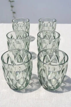 Set 6 Vasos Verdes Acrílicos Con Diseño De Rombos
