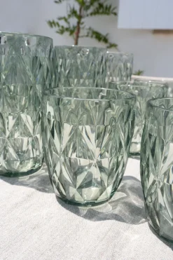 Set 6 Vasos Verdes Acrílicos Con Diseño De Rombos