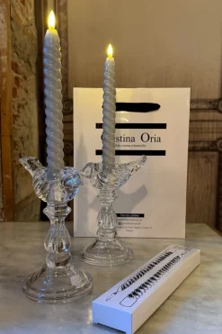Set De 2 Candelabros De Cristal Diseño Pájaro & Velas LED
