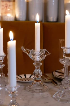 Set De 2 Candelabros De Cristal Diseño Pájaro & Velas LED