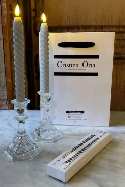 Set De 2 Candelabros De Cristal Medianos & Velas LED