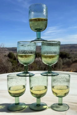 Set De 6 Copas Verdes Diseño Burbujas