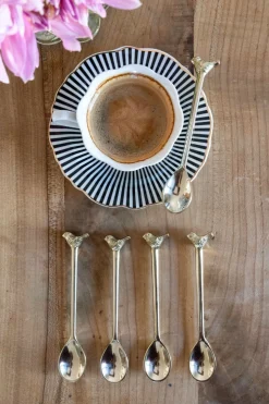 Set De 4 Cucharitas De Bronce Con Diseño De Pájaro