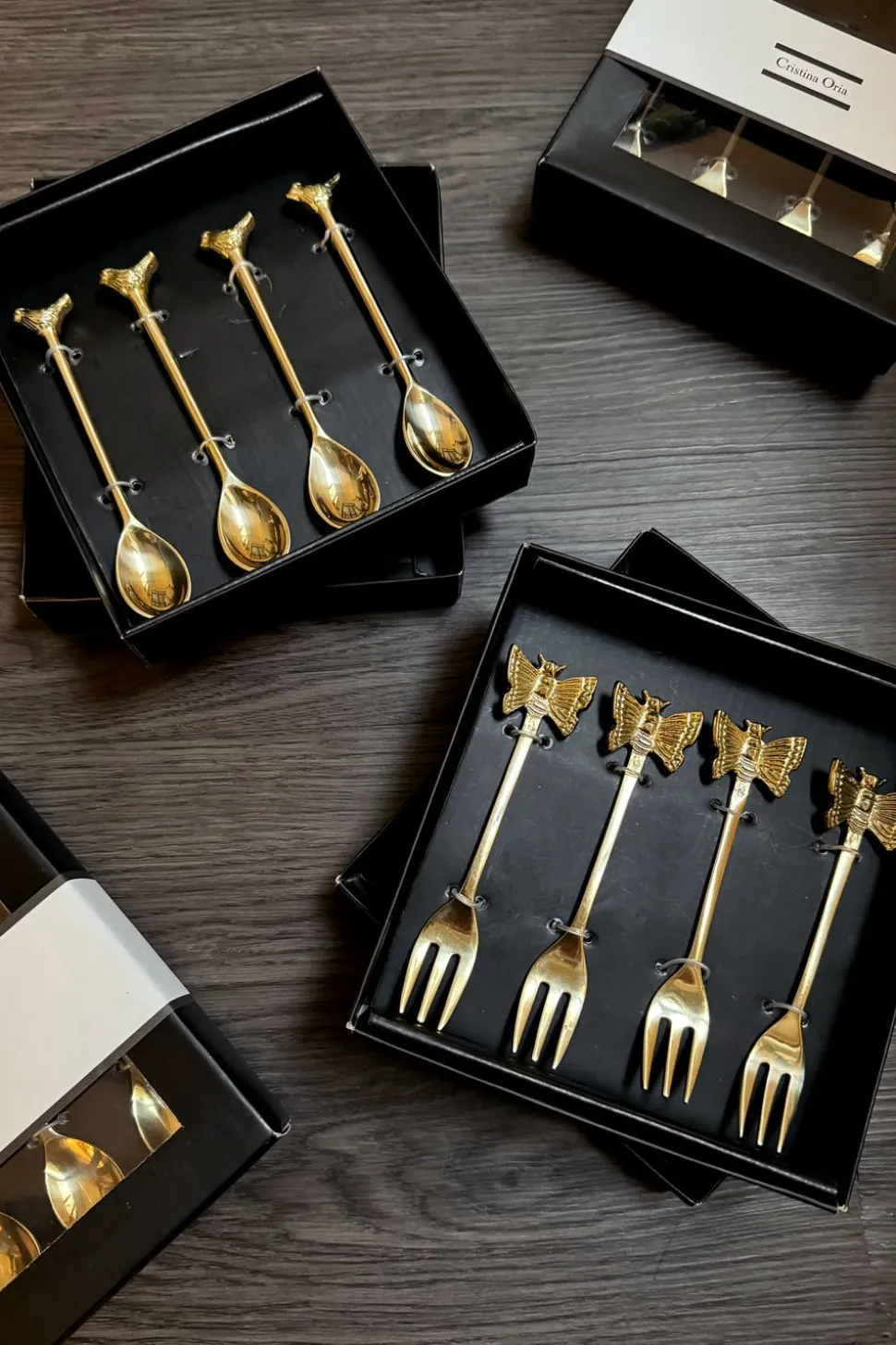 Set De 4 Cucharitas De Bronce Con Diseño De Pájaro