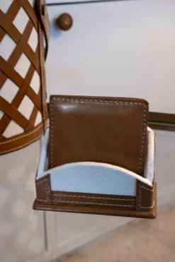 Set De 6 Posavasos De Cuero Y Tela Cuadrados