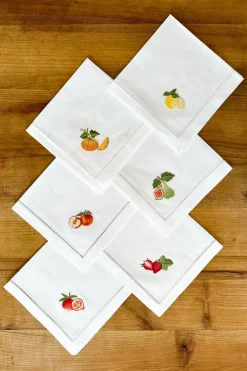 Set de 6 Servilletas Bordadas a Mano con Diseño de Frutas