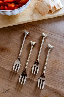 Set De 4 Tenedores De Bronce Con Diseño De Pájaro
