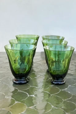 Set De 6 Vasos De Cristal Verdes