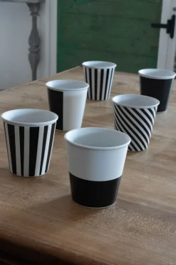 Set De 6 Vasos De Porcelana Blancos Y Negros