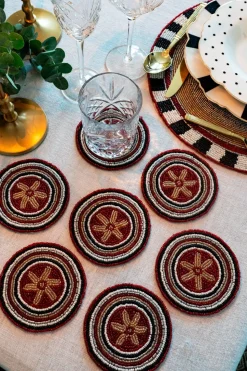Set De Seis Posavasos Multicolores Bordados Con Cuentas