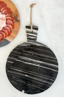 Tabla Redonda De Mármol Negra Con Mango
