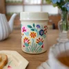 Tarro Con Tapa Beige Con Flores De Colores Pintadas