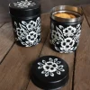 Tarro Con Tapa Negro Con Flores Blancas Pintadas