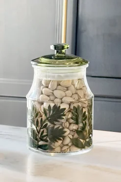 Tarro De Cristal Con Tapa Diseño Flores Verdes