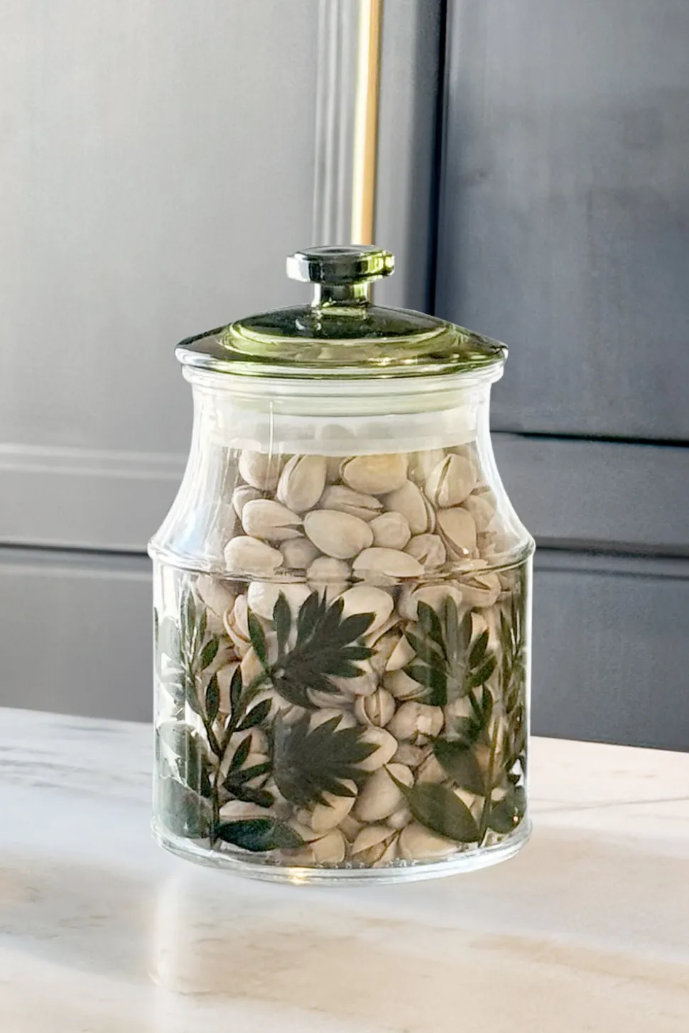 Tarro De Cristal Con Tapa Diseño Flores Verdes