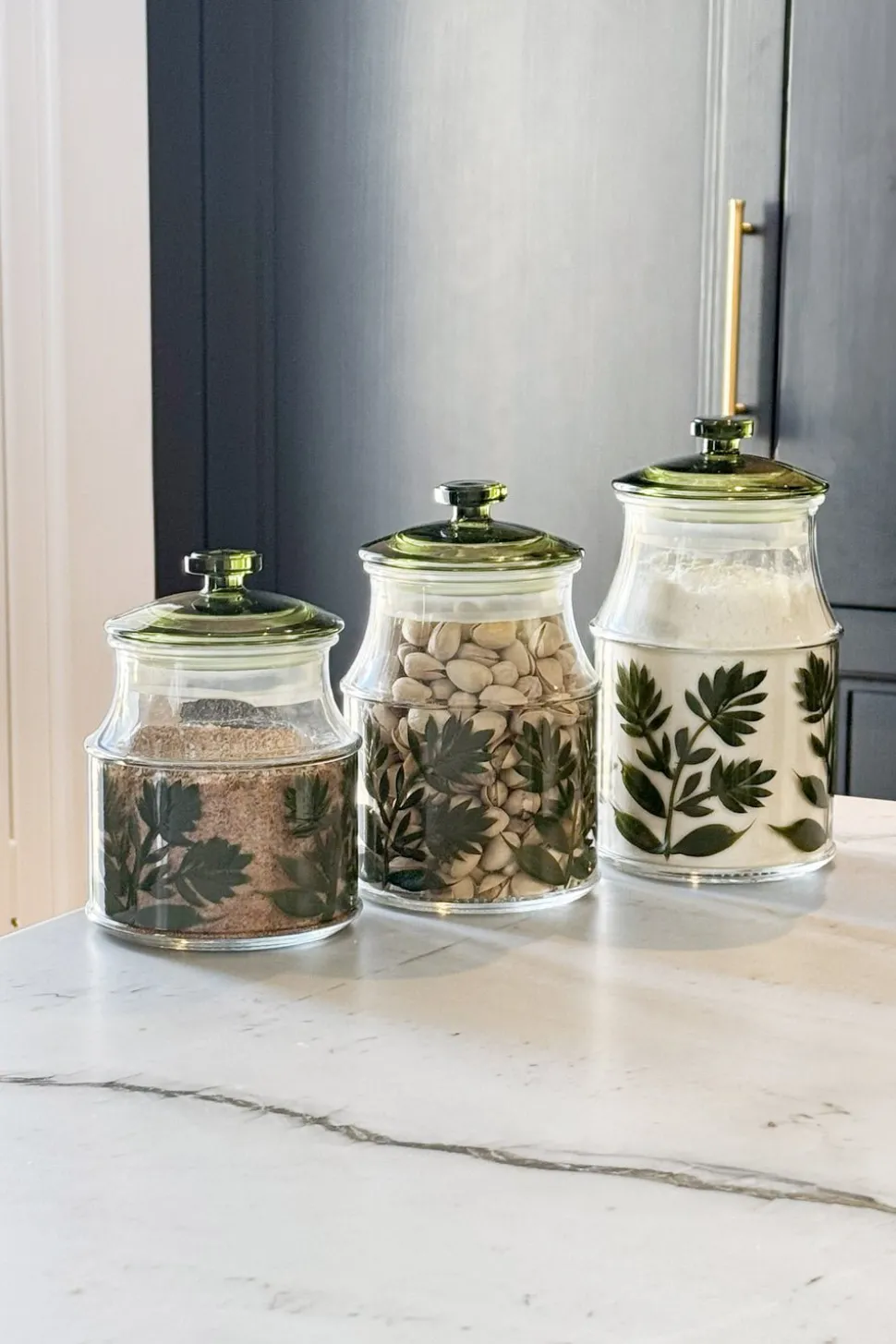 Tarro De Cristal Con Tapa Diseño Flores Verdes