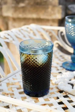 Vaso Cristal Alto Azul Oscuro Picos