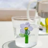 Vaso De Vidrio Soplado Diseño Botánico Flor Lila