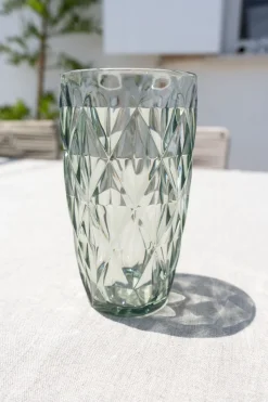 Vaso Grande Verde Acrílico Con Diseño De Rombos