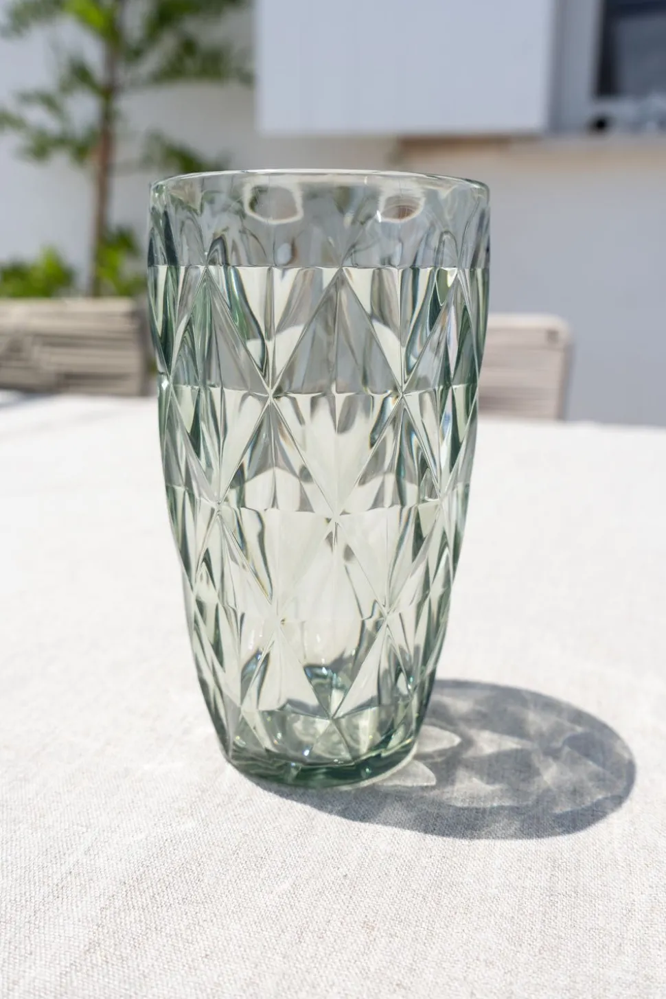 Vaso Grande Verde Acrílico Con Diseño De Rombos