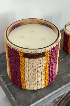 Vela Artesanal De Rafia Con Fragancia Dátiles Grande