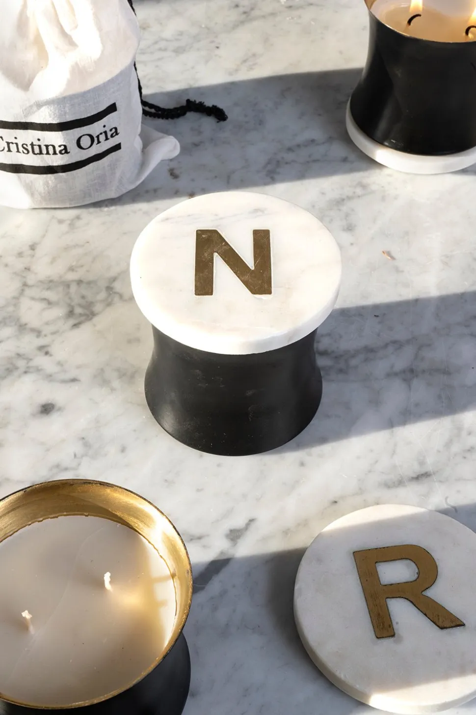 Velas Con Tapa De Mármol Iniciales