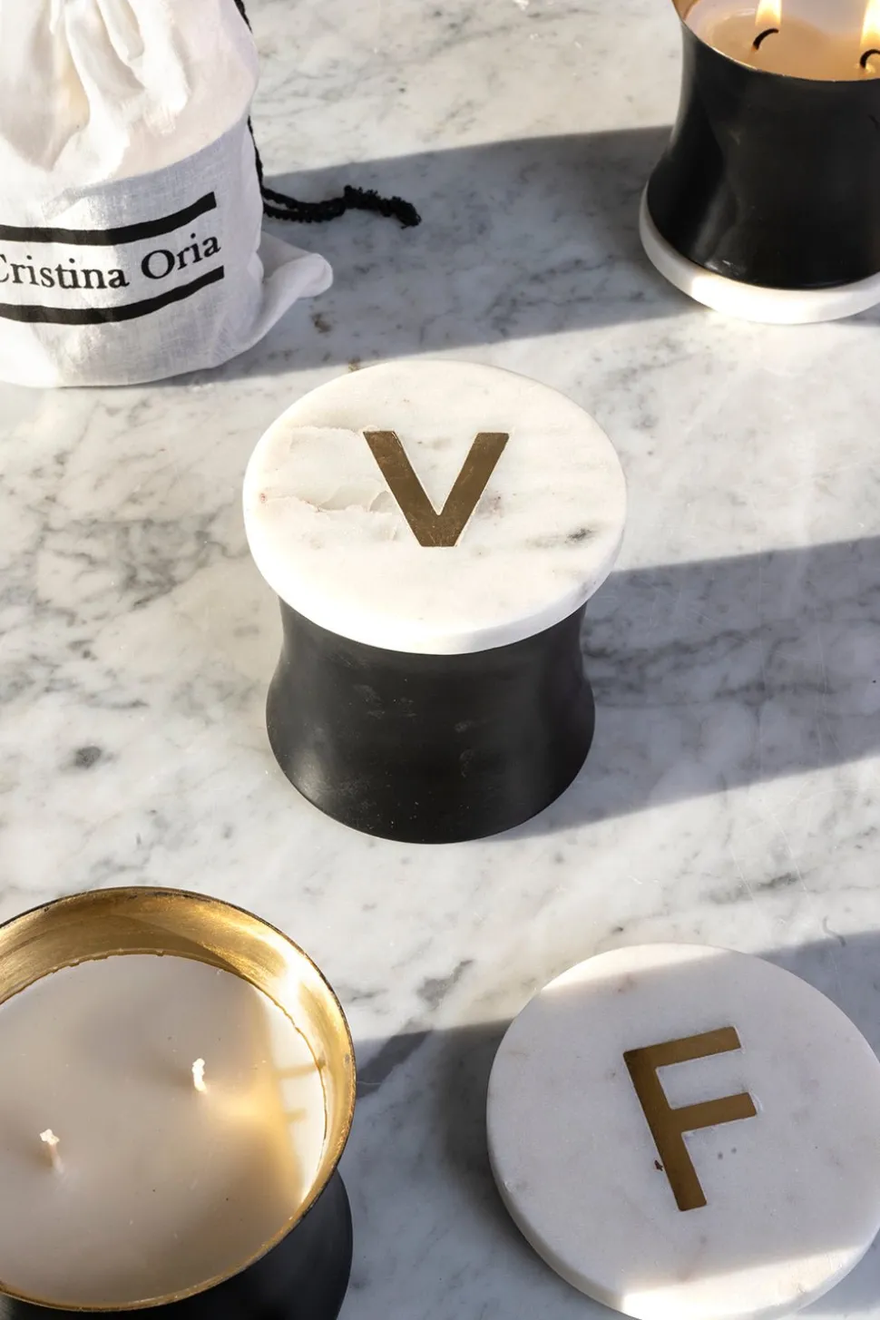 Velas Con Tapa De Mármol Iniciales