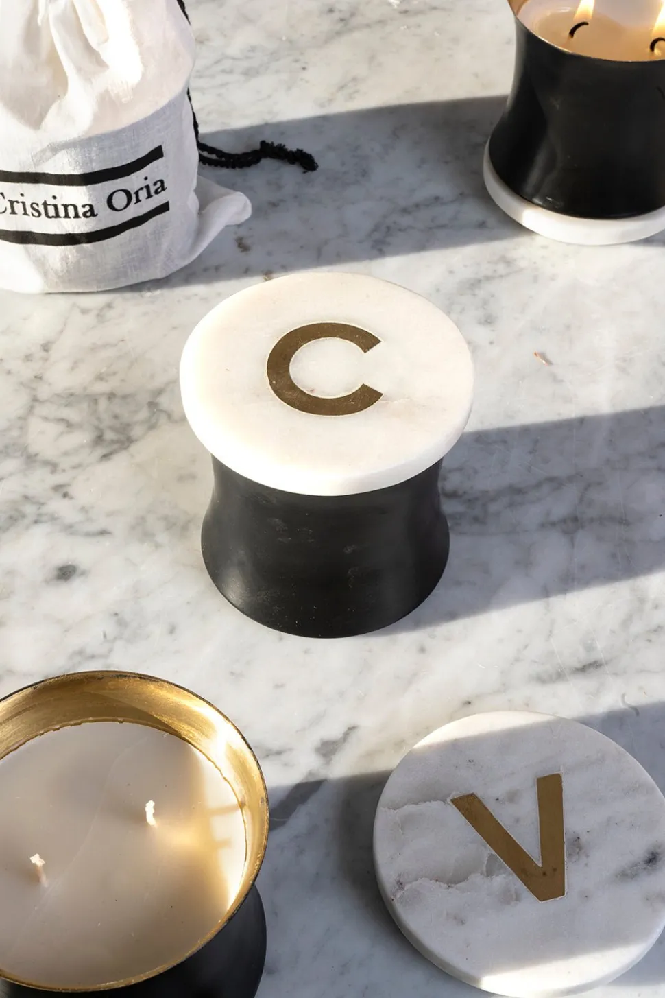 Velas Con Tapa De Mármol Iniciales