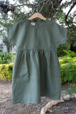 Vestidos De Lino Verde Oscuro Niños